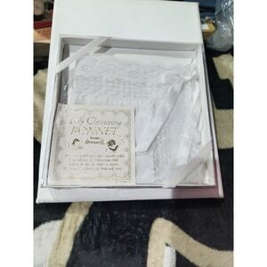 1989 ROMAN KEEPSAKE BABY CHRISTENING BONNET & WEDDING HANKY FOR BRIDE  IN BOX